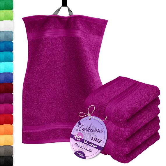 Lashuma 4er Handtücher Set Lila - Orchidee, Gästehandtücher waschbar 30x50, Linz Händehandtücher