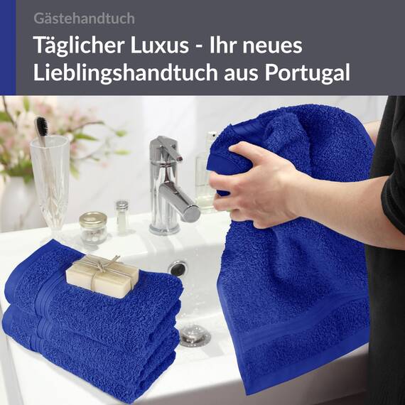 Lashuma 4 teiliges Gästetuch Set - Frottee Serie Linz - WC Handtücher Klein 30x50 - Gästehandtuch Königs Blau