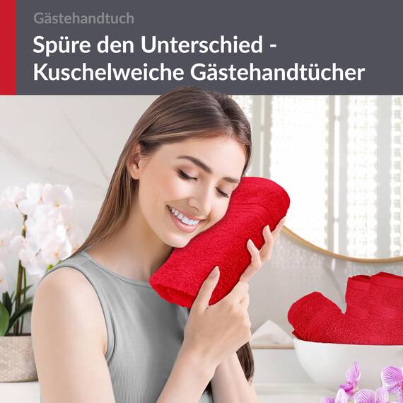 Lashuma 4er Badezimmer Set Händehandtücher Rot - Scharlach, Linz Frottee Gästetücher 30x50 cm