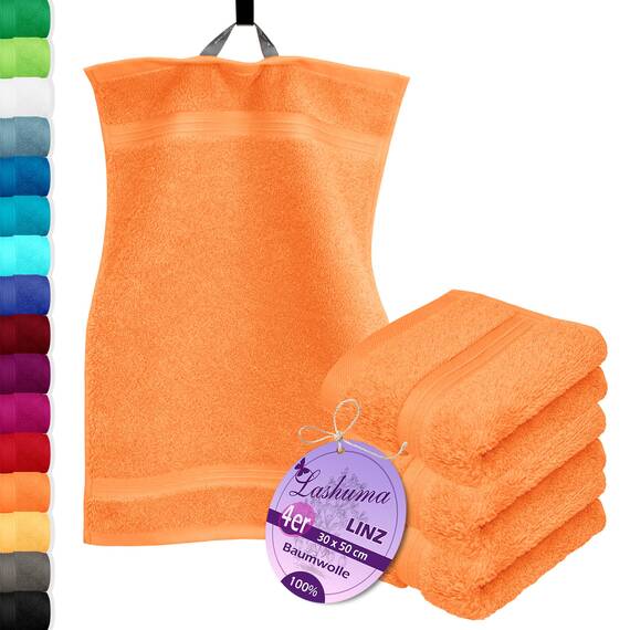 Lashuma 4er Set Gästehandtücher Orange - Blutorange, Linz kleine Handtücher 30x50 cm weich
