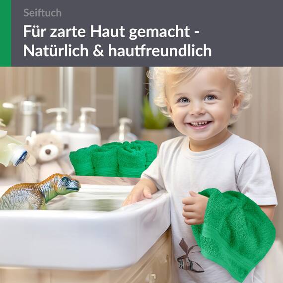 Lashuma Linz Seiftücher Set 30x30, 6er Handtuchset Grün - Forst, Gästehandtücher Frottee 100% Baumwolle