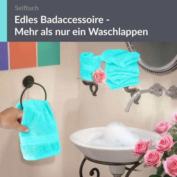 Lashuma Handtücher Set Türkis, Gästehandtücher 30x30, 6X Seiftücher Frottee Linz