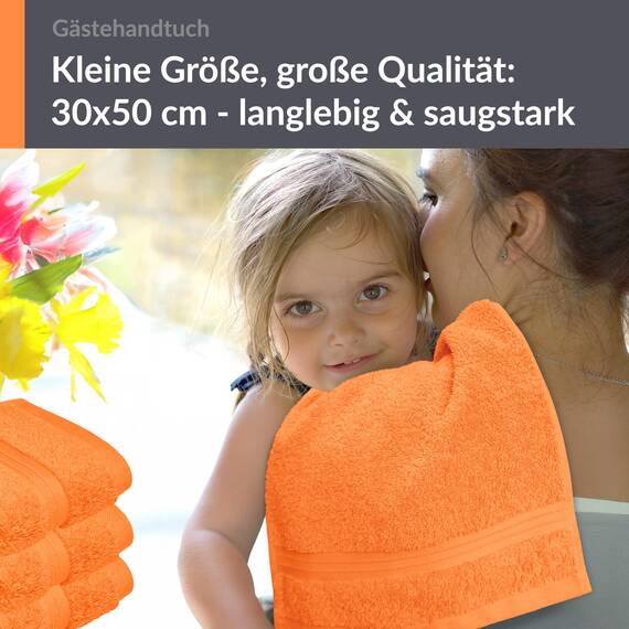 Lashuma 4er Set Gästehandtücher Orange - Blutorange, Linz kleine Handtücher 30x50 cm weich