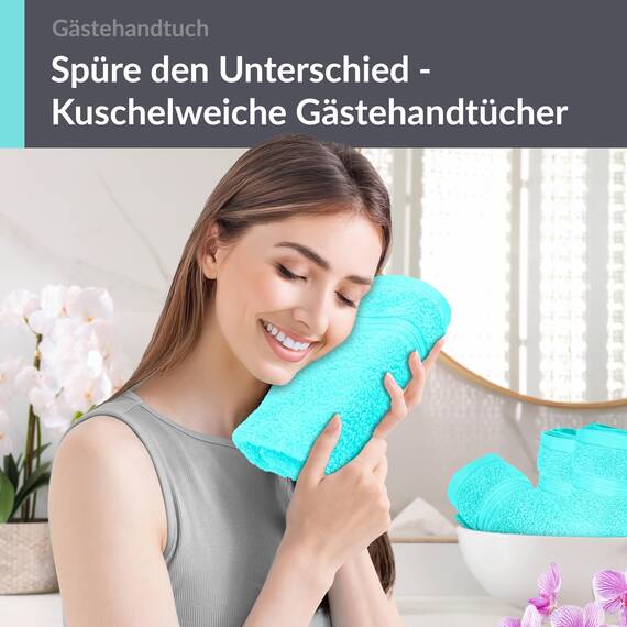 Lashuma Gesichtshandtücher Türkis, Linz Handtuchset 4 teilig, WC Handtücher klein 30x50