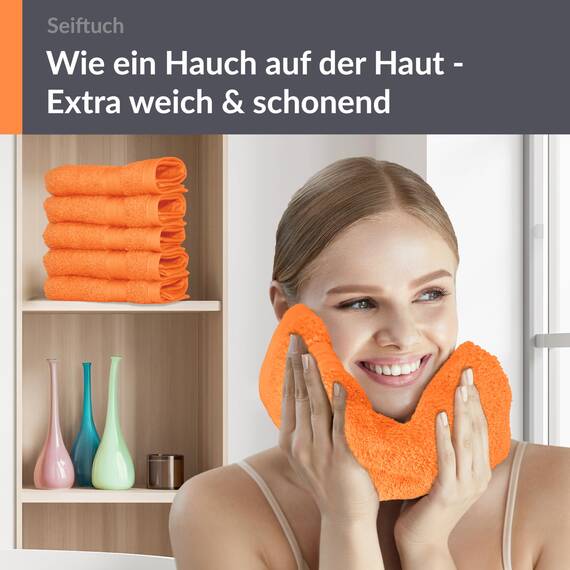 Lashuma 6er Set Baby Waschlappen Orange, Linz weiche, Flauschige Gästetücher 30x30 cm
