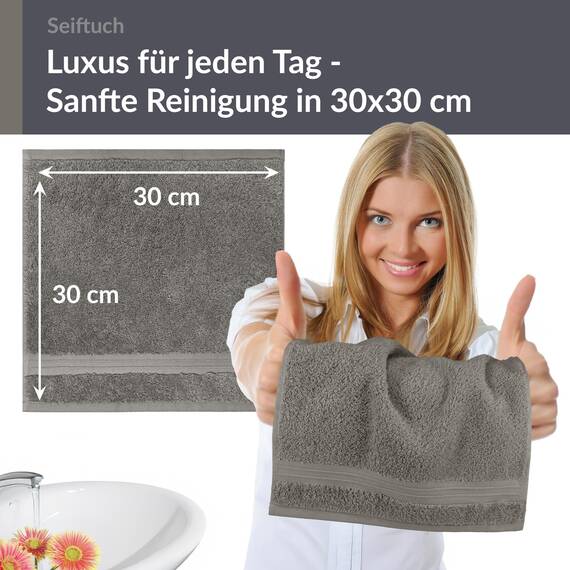 Lashuma 6er Handtücher Set Grau - Dunkel, Gästetücher 30x30, Linz Waschtücher Baumwolle