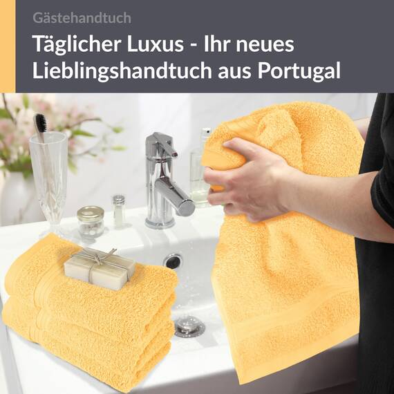 Lashuma 4X Flauschige Gästetücher 30x50, Handtuchset Gelb - Aprikose, WC Handtücher Serie: Linz