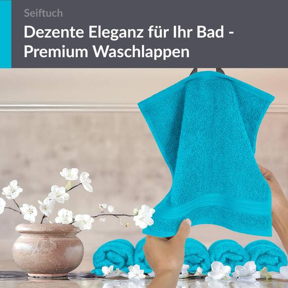 Lashuma 6er Handtücher Set Blau - Aquamarin, Linz weiche Waschlappen 30x30, Frotteetücher Bad
