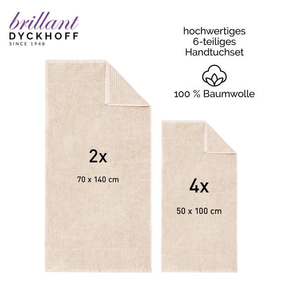 Dyckhoff Handtuchset Brillant, 2 Badetücher 70 x 140 cm und 4 Handtücher 50 x 100 cm, 6-teilig, Sekt