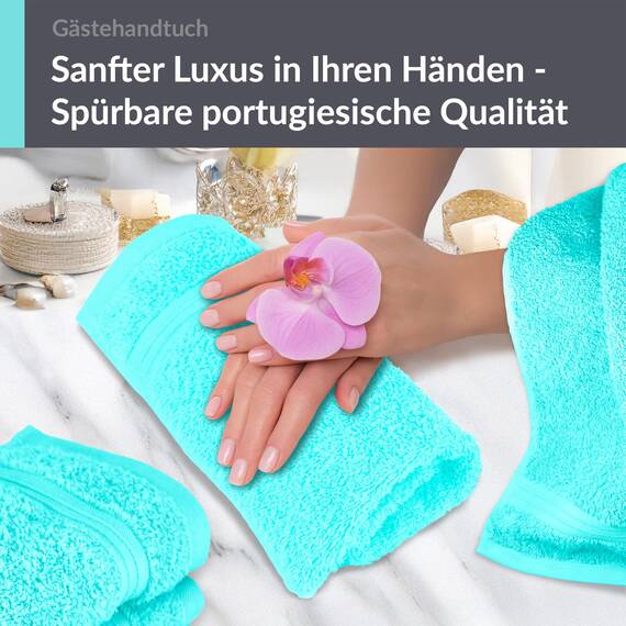 Lashuma Gesichtshandtücher Türkis, Linz Handtuchset 4 teilig, WC Handtücher klein 30x50