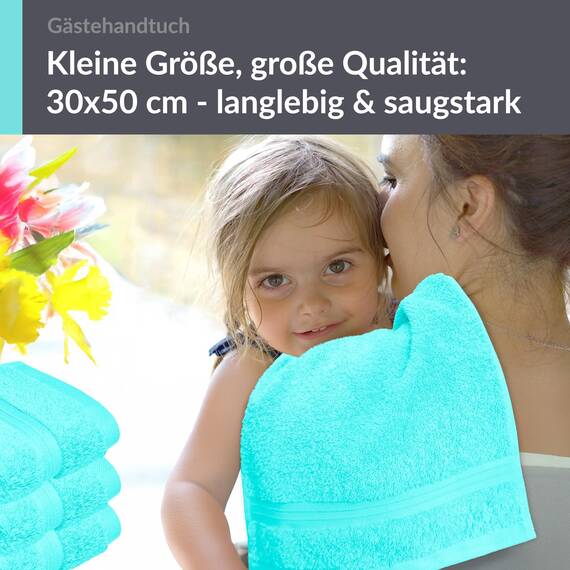 Lashuma Gesichtshandtücher Türkis, Linz Handtuchset 4 teilig, WC Handtücher klein 30x50