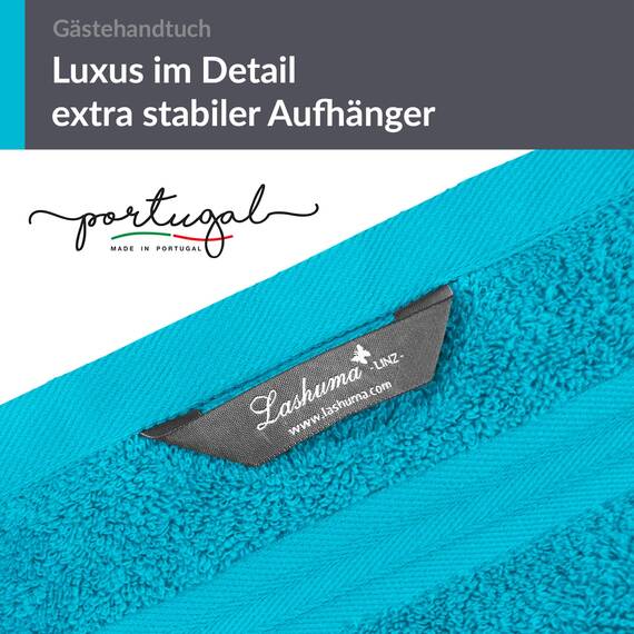 Lashuma 4X Gästetuch 30x50 cm, Handtuchset Blau - Aquamarin, Linz Handtücher klein