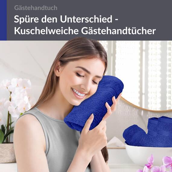 Lashuma 4 teiliges Gästetuch Set - Frottee Serie Linz - WC Handtücher Klein 30x50 - Gästehandtuch Königs Blau