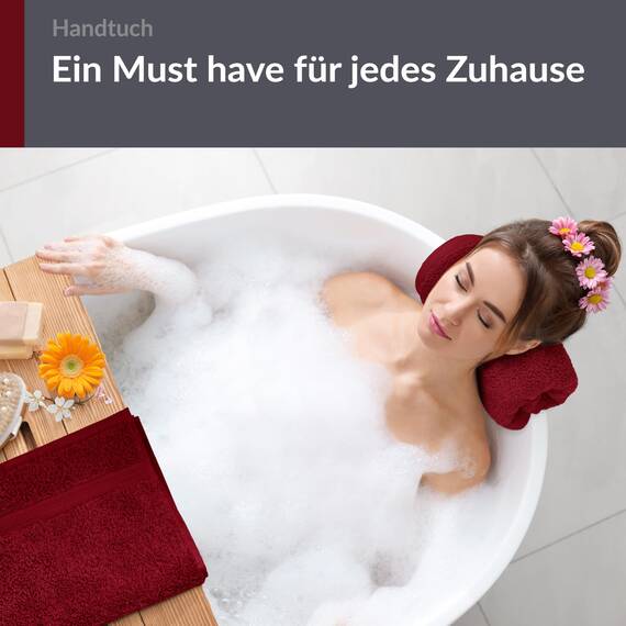 Lashuma 2X Handtuch Set Baumwolle 50x100 cm, Linz Wellness Badetuch Rot - Rubin