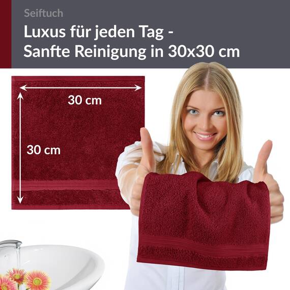 Lashuma 6er Set Frottee Seiftuch 30x30 cm, Linz Gästehandtücher Set Rot - Rubin