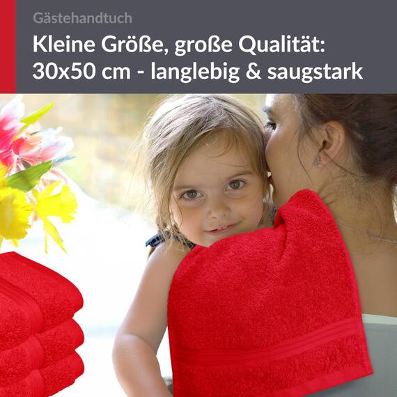 Lashuma 4er Badezimmer Set Händehandtücher Rot - Scharlach, Linz Frottee Gästetücher 30x50 cm
