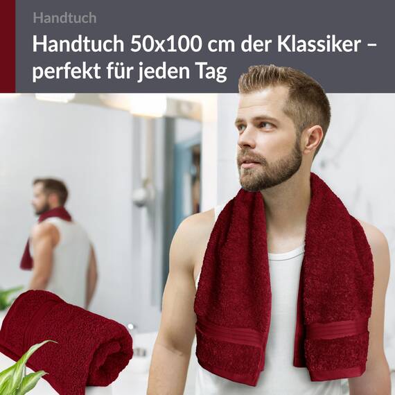 Lashuma 2X Handtuch Set Baumwolle 50x100 cm, Linz Wellness Badetuch Rot - Rubin