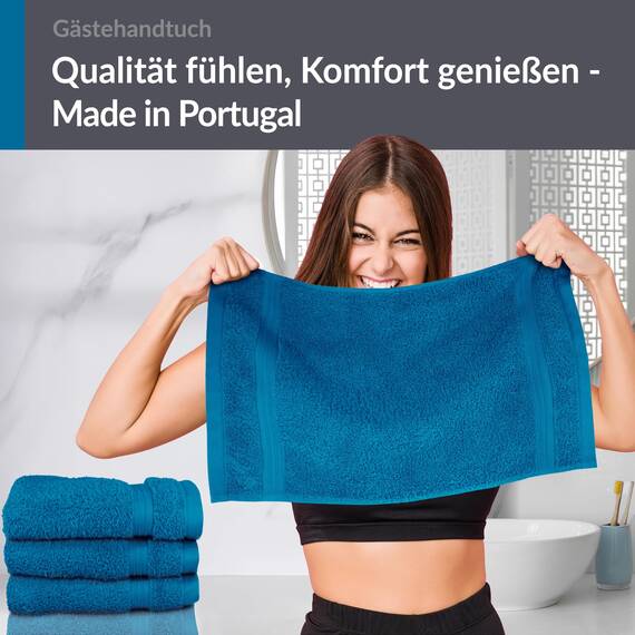 Lashuma 4 teiliges Handtuchset Blau - Petrol, Gästetücher 30x50 cm, Kleine Handtücher flauschig Serie Linz