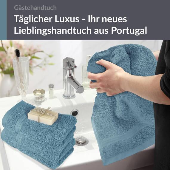 Lashuma Linz Handtücher klein, 4er Handtuchset Blau - Taubenblau, Gästetücher 30x50