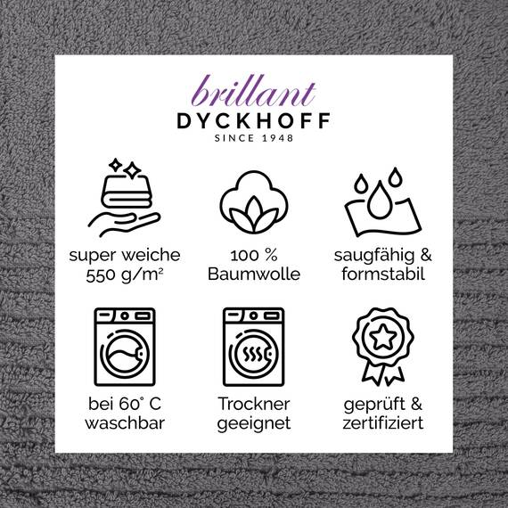 Dyckhoff Handtuchset Brillant, 2 Badetücher 70 x 140 cm und 4 Handtücher 50 x 100 cm, 6-teilig, grau