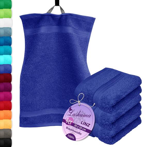Lashuma 4 teiliges Gästetuch Set - Frottee Serie Linz - WC Handtücher Klein 30x50 - Gästehandtuch Königs Blau