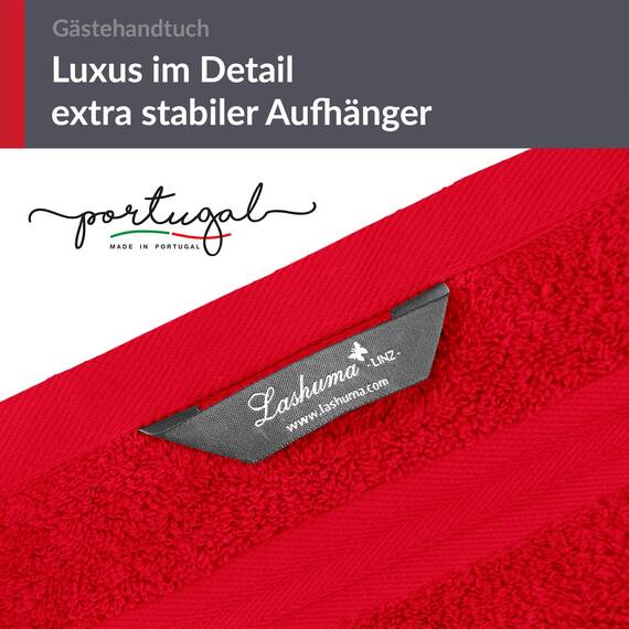 Lashuma 4er Badezimmer Set Händehandtücher Rot - Scharlach, Linz Frottee Gästetücher 30x50 cm