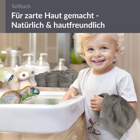 Lashuma 6er Handtücher Set Grau - Dunkel, Gästetücher 30x30, Linz Waschtücher Baumwolle