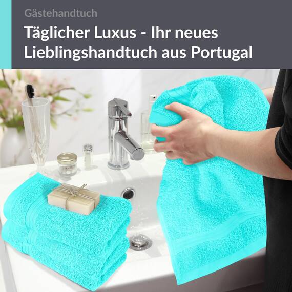 Lashuma Gesichtshandtücher Türkis, Linz Handtuchset 4 teilig, WC Handtücher klein 30x50