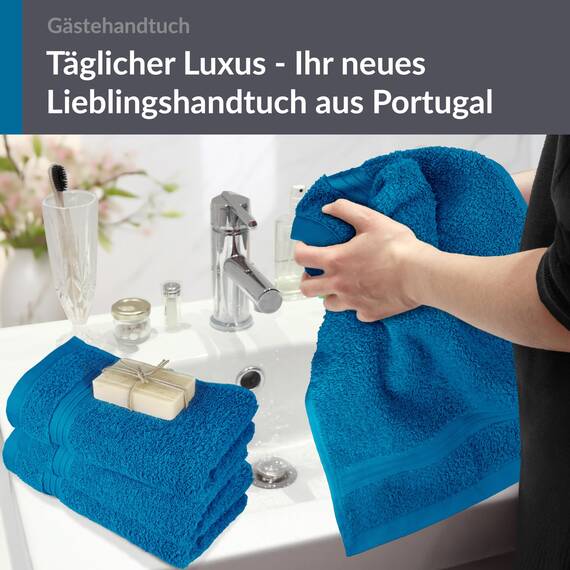 Lashuma 4 teiliges Handtuchset Blau - Petrol, Gästetücher 30x50 cm, Kleine Handtücher flauschig Serie Linz