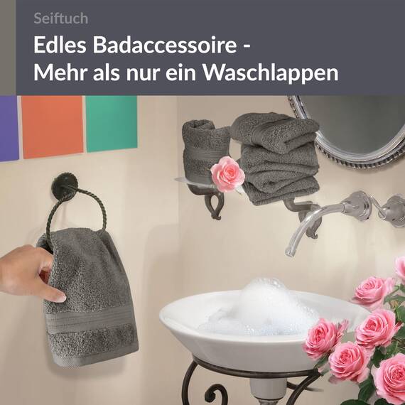 Lashuma 6er Handtücher Set Grau - Dunkel, Gästetücher 30x30, Linz Waschtücher Baumwolle