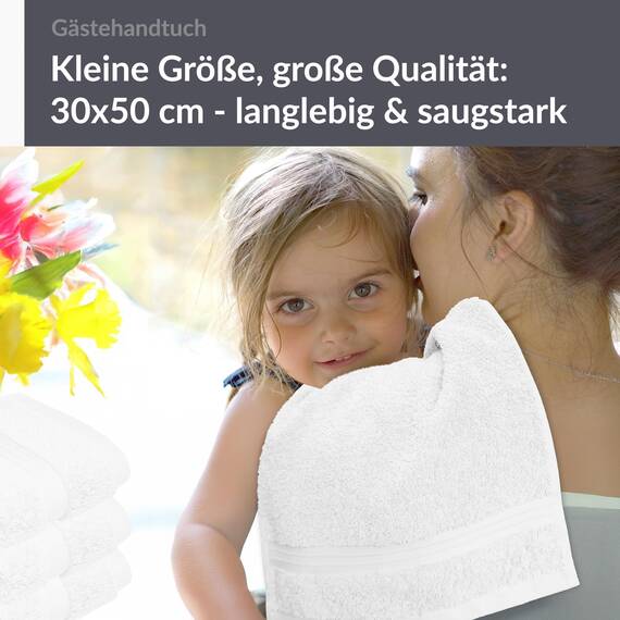 Lashuma 4er Premium Handtuchset Weiß, Linz kleine Frottee Gästetücher 30x50 cm