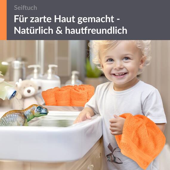 Lashuma 6er Set Baby Waschlappen Orange, Linz weiche, Flauschige Gästetücher 30x30 cm