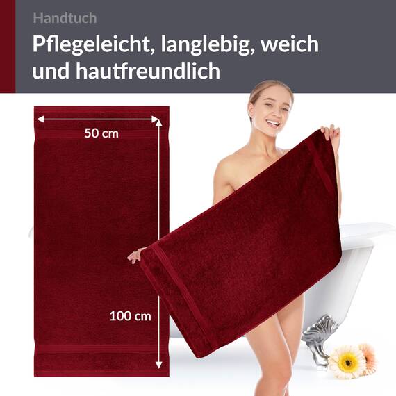 Lashuma 2X Handtuch Set Baumwolle 50x100 cm, Linz Wellness Badetuch Rot - Rubin