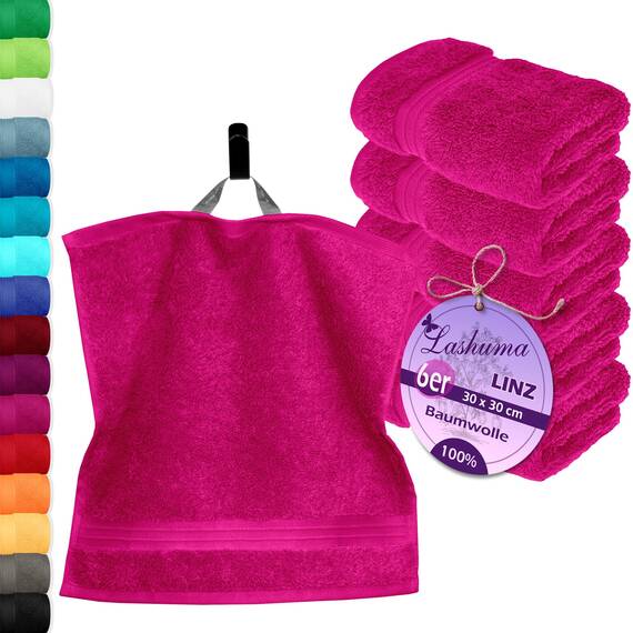 Lashuma Handtücher Set Pink - Purpur, 6X Seiftücher saugstark 30x30, Waschtücher Frottee Linz