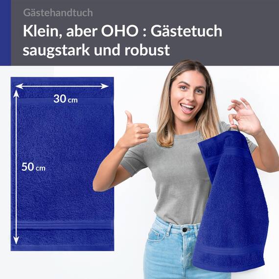 Lashuma 4 teiliges Gästetuch Set - Frottee Serie Linz - WC Handtücher Klein 30x50 - Gästehandtuch Königs Blau