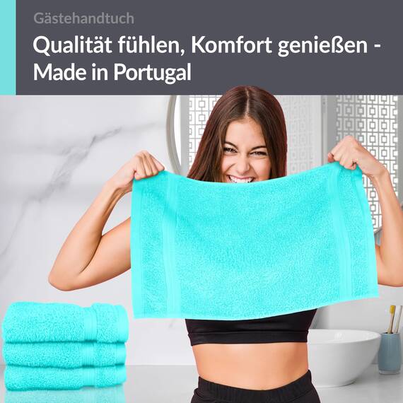 Lashuma Gesichtshandtücher Türkis, Linz Handtuchset 4 teilig, WC Handtücher klein 30x50