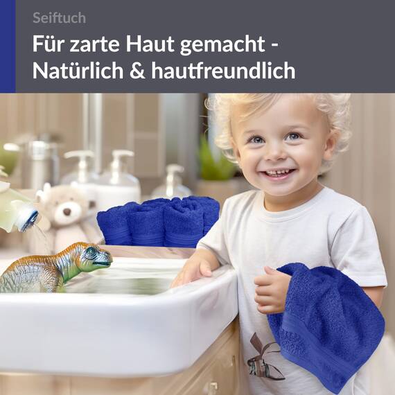 Lashuma Gästehandtücher Set Blau - Königsblau, 6 Stück kleine Handtücher 30x30, Serie: Linz