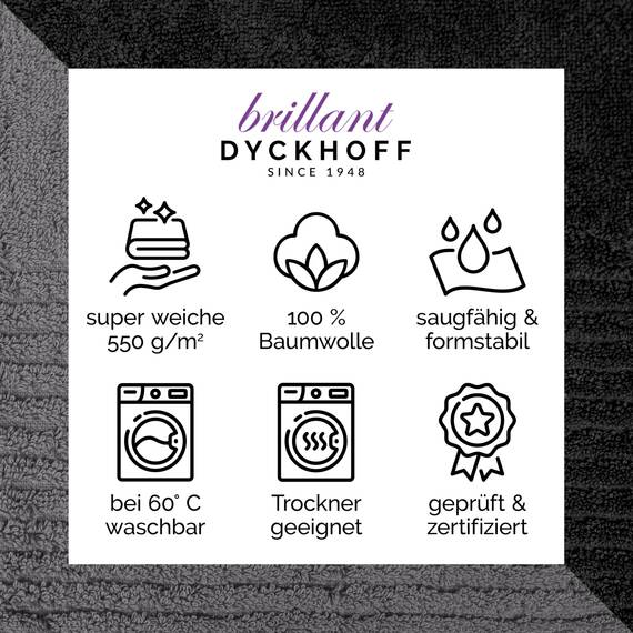 Dyckhoff Handtuchset Brillant, 2 Badetücher 70 x 140 cm und 4 Handtücher 50 x 100 cm, 6-teilig, schwarz-grau