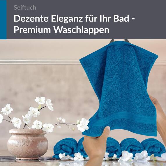Lashuma Waschlappen Set 6 teilig, kleine Gästetücher Blau Petrol, Linz Badezimmer Handtücher 30x30 cm