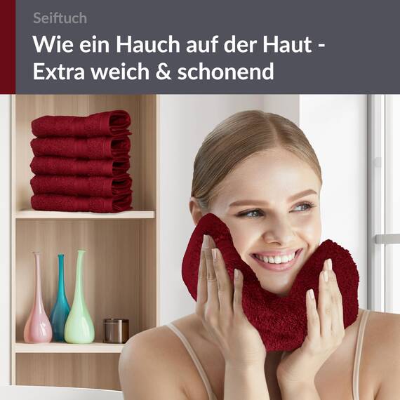 Lashuma 6er Set Frottee Seiftuch 30x30 cm, Linz Gästehandtücher Set Rot - Rubin