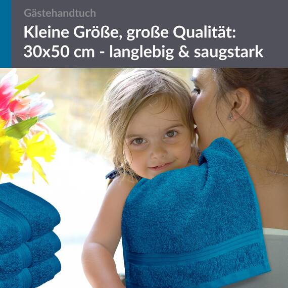 Lashuma 4 teiliges Handtuchset Blau - Petrol, Gästetücher 30x50 cm, Kleine Handtücher flauschig Serie Linz