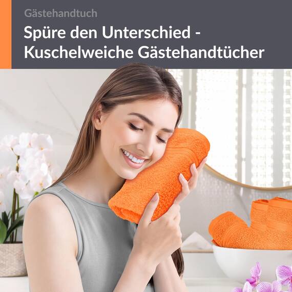Lashuma 4er Set Gästehandtücher Orange - Blutorange, Linz kleine Handtücher 30x50 cm weich