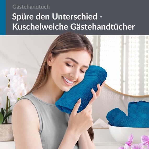 Lashuma 4 teiliges Handtuchset Blau - Petrol, Gästetücher 30x50 cm, Kleine Handtücher flauschig Serie Linz