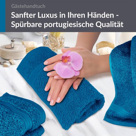 Lashuma 4 teiliges Handtuchset Blau - Petrol, Gästetücher 30x50 cm, Kleine Handtücher flauschig Serie Linz
