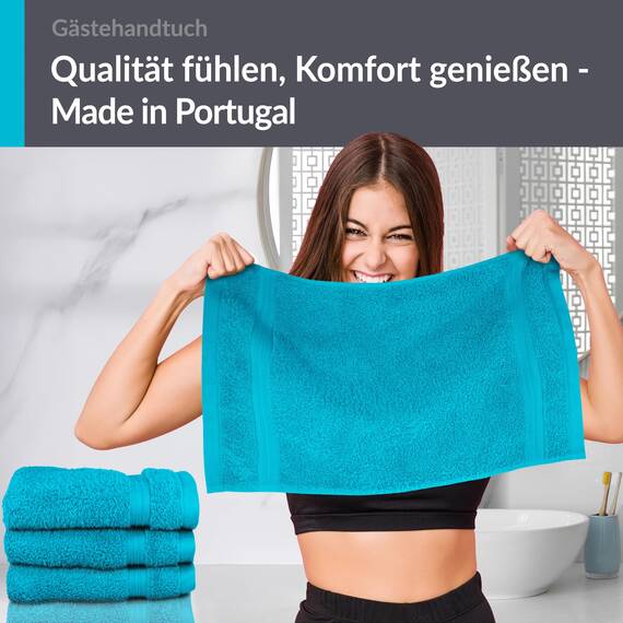 Lashuma 4X Gästetuch 30x50 cm, Handtuchset Blau - Aquamarin, Linz Handtücher klein