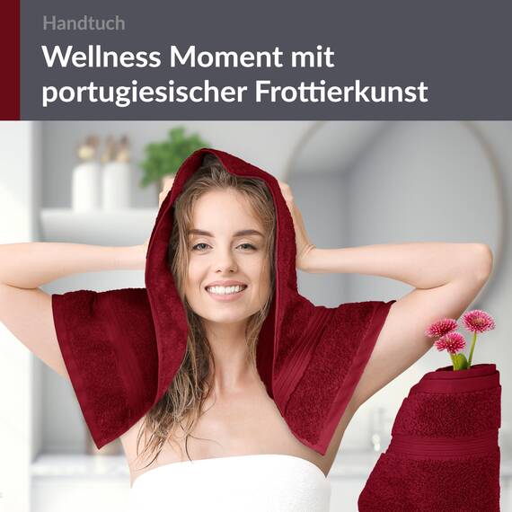 Lashuma 2X Handtuch Set Baumwolle 50x100 cm, Linz Wellness Badetuch Rot - Rubin