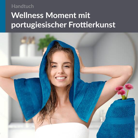 Lashuma 2er Handtuchset Blau - Petrol, Linz Frotteehandtücher 50x100 cm, Fitnesstücher saugstark