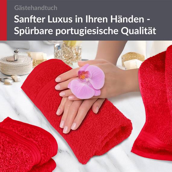Lashuma 4er Badezimmer Set Händehandtücher Rot - Scharlach, Linz Frottee Gästetücher 30x50 cm