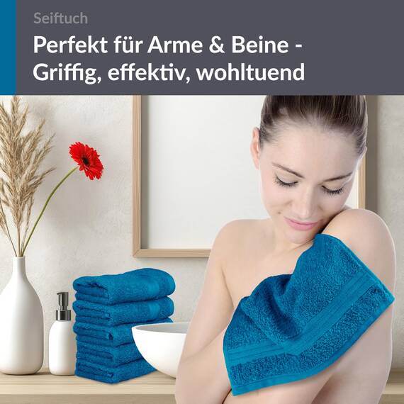 Lashuma Waschlappen Set 6 teilig, kleine Gästetücher Blau Petrol, Linz Badezimmer Handtücher 30x30 cm