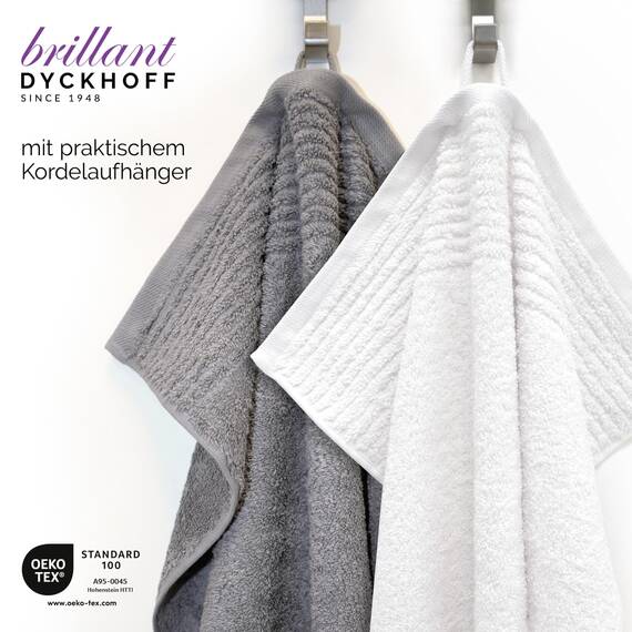 Dyckhoff Handtuchset "Brillant", 2 Badetücher / Duschtücher 70 x 140 cm und 4 Handtücher 50 x 100 cm, 6-teilig, weiß / grau